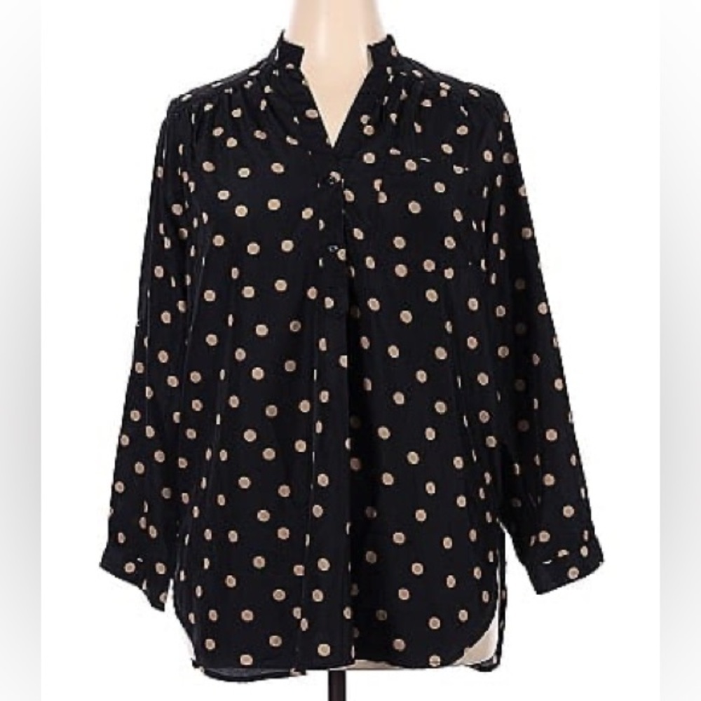 Fun2Fun Polka Dot Black and Tan Blouse M